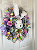 XL Bunny Wreath for front Door, Spring Wreath, Flower Patch