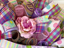 Purple Easter Wreath: Spring Tulips, "Easter Greetings" Sign