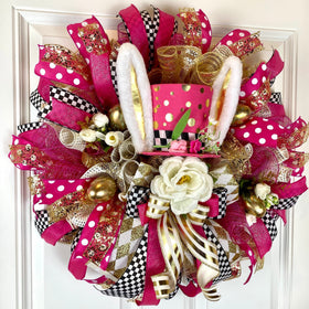 Elegant Easter Wreath, Bunny Top Hat