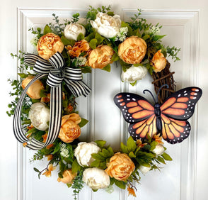 Peony Butterfly Wreath: Farmhouse Grapevine Front Door Decor