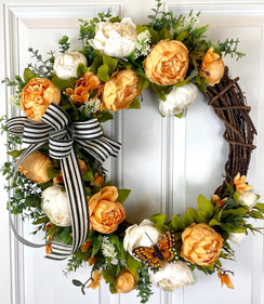 Peony Butterfly Wreath: Farmhouse Grapevine Front Door Decor