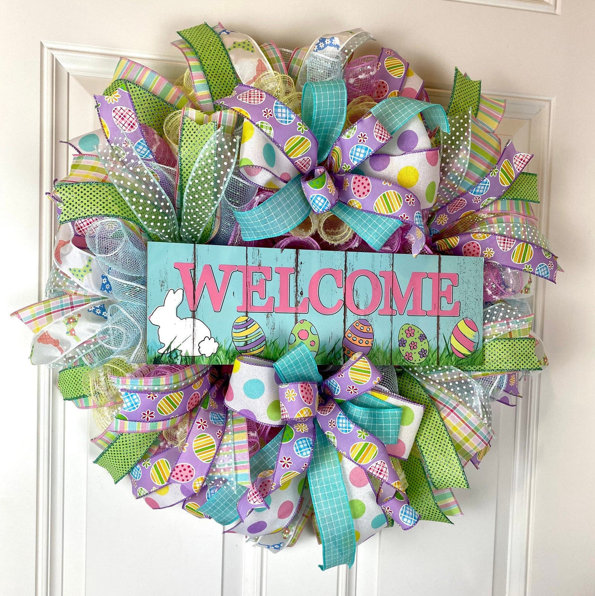 Spring Bunny Wreath: Pastel Easter Egg Welcome Decor