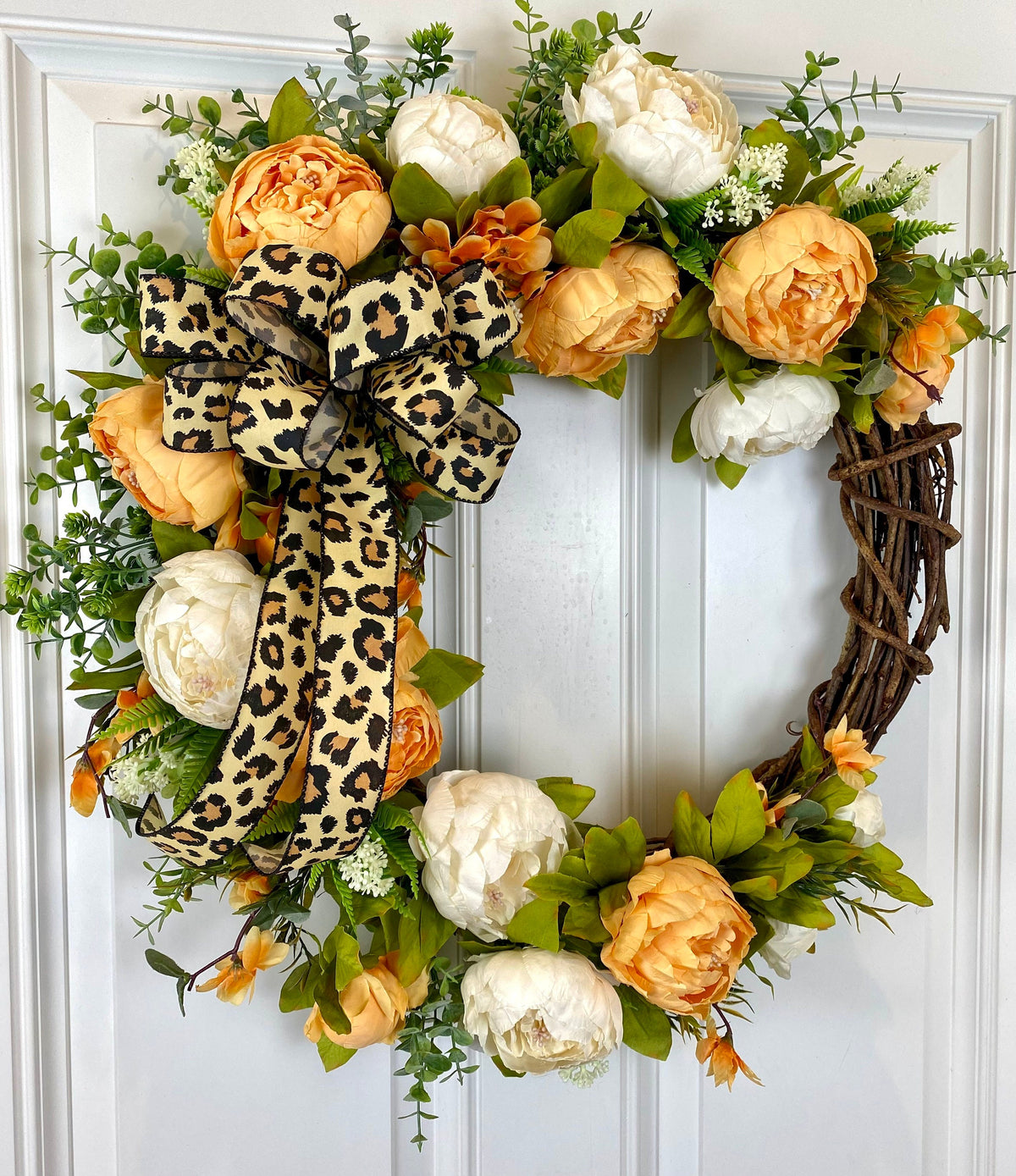 Peony Butterfly Wreath: Farmhouse Grapevine Front Door Decor