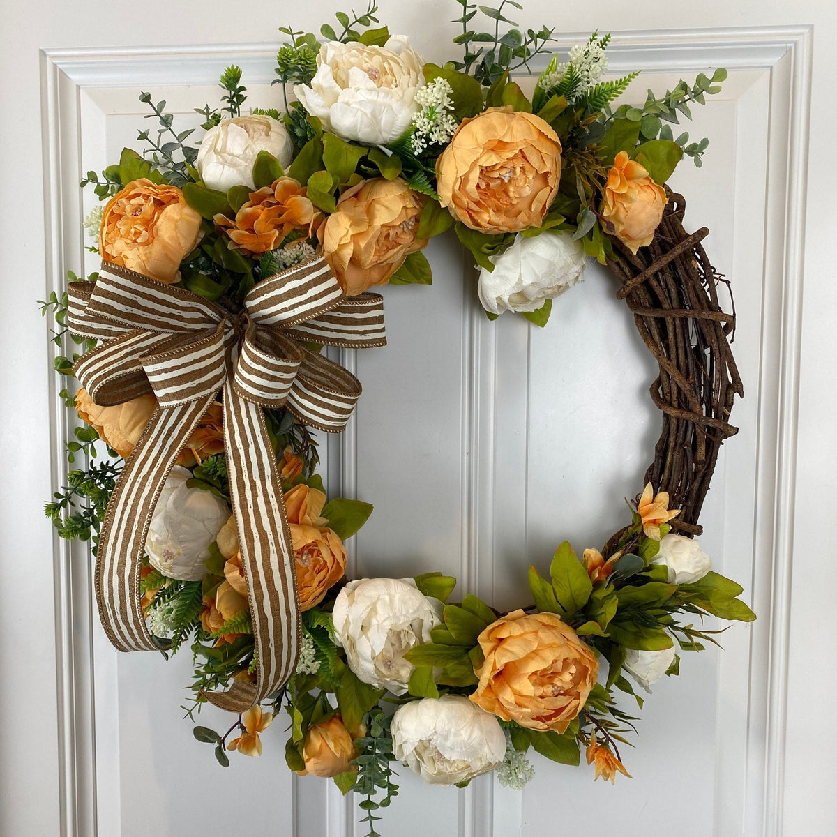 Peony Butterfly Wreath: Farmhouse Grapevine Front Door Decor
