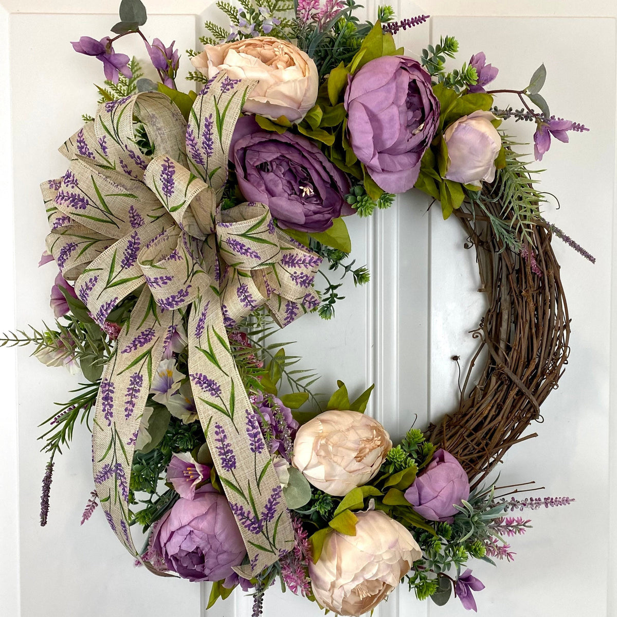 Lavender Peony Wreath: Farmhouse Front Door Decor