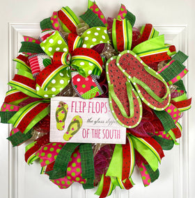 Flip Flop Summer Watermelon Wreath, Front Door Wreath, Kitchen Wreath, Spring Wreath, Boho