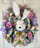 XL Bunny Wreath for front Door, Spring Wreath, Flower Patch