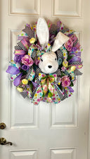 XL Bunny Wreath for front Door, Spring Wreath, Flower Patch