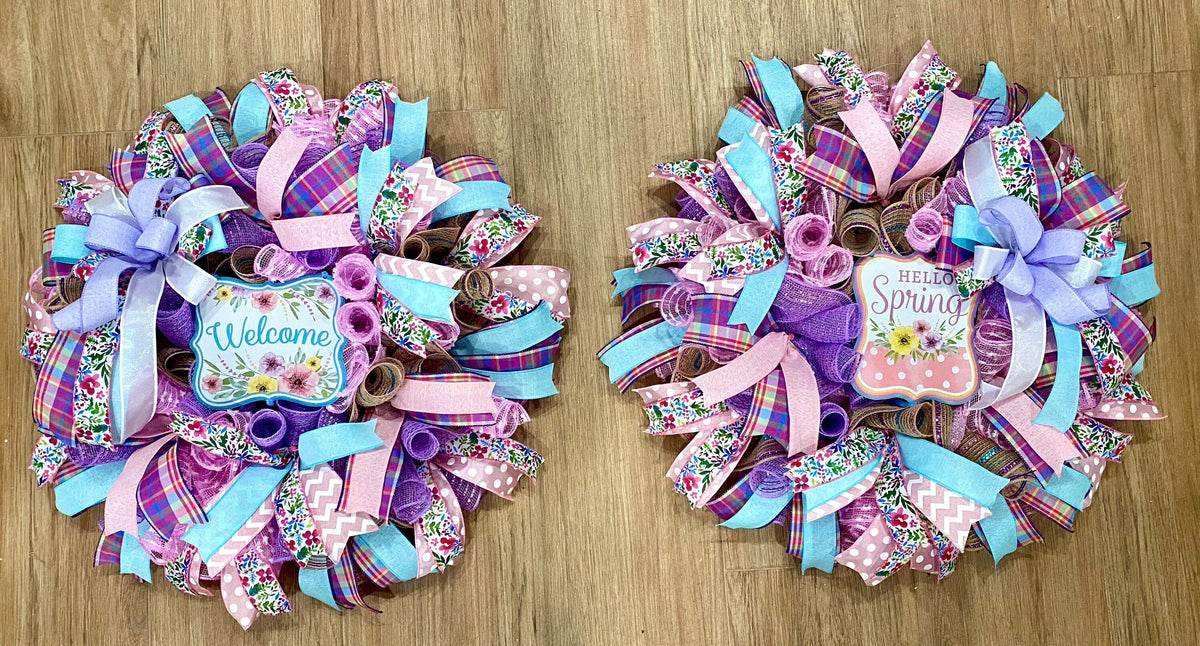Pastel Spring Wreath: Floral Welcome Sign, Double Door Decor