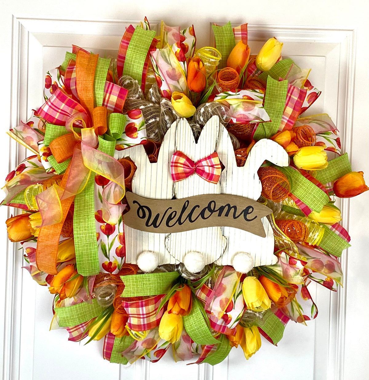 Tulip Easter Bunny Wreath: Spring Door Decor