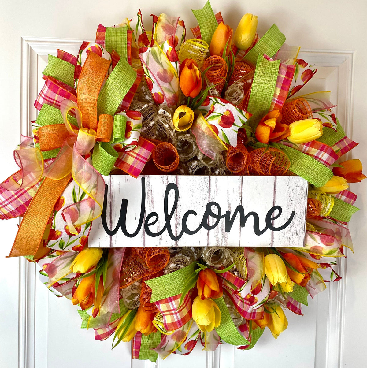 Tulip Easter Bunny Wreath: Spring Door Decor