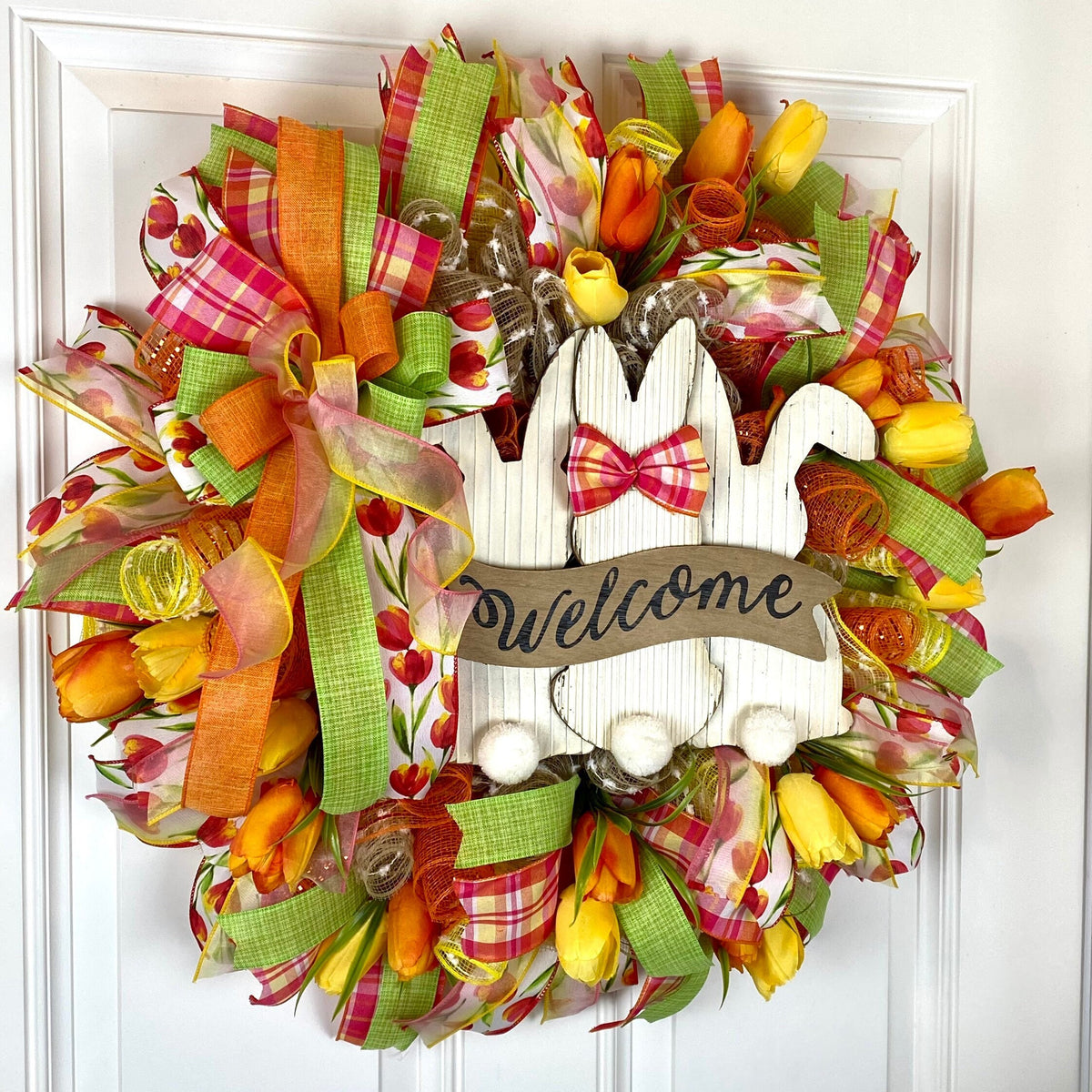 Tulip Easter Bunny Wreath: Spring Door Decor