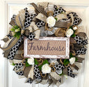 Farmhouse Welcome Wreath: Neutral Deco Mesh, White Roses