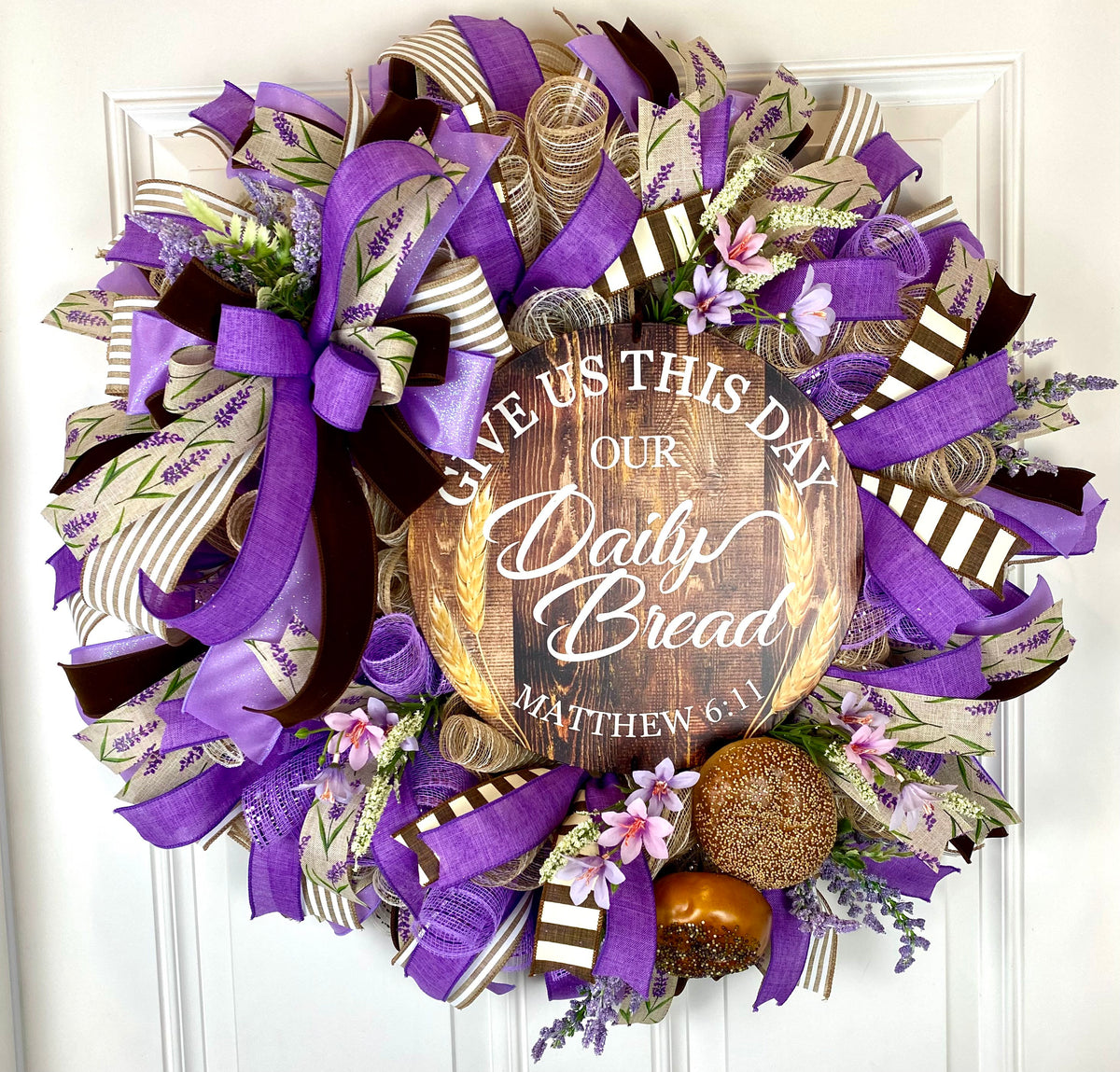 XL Everyday Wreath, Christian Wreath, Daily Bread, Farmhouse All Season Wreath, Spring Wreath, Summer Deco Mesh
