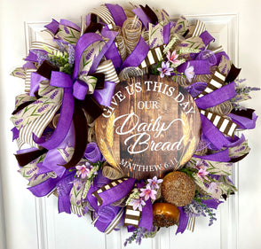 XL Everyday Wreath, Christian Wreath, Daily Bread, Farmhouse All Season Wreath, Spring Wreath, Summer Deco Mesh