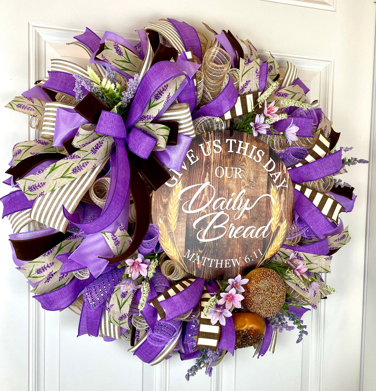 XL Everyday Wreath, Christian Wreath, Daily Bread, Farmhouse All Season Wreath, Spring Wreath, Summer Deco Mesh