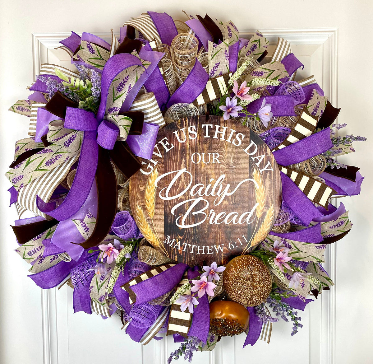 XL Everyday Wreath, Christian Wreath, Daily Bread, Farmhouse All Season Wreath, Spring Wreath, Summer Deco Mesh