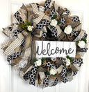 Farmhouse Welcome Wreath: Neutral Deco Mesh, White Roses