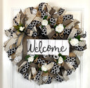 Farmhouse Welcome Wreath: Neutral Deco Mesh, White Roses