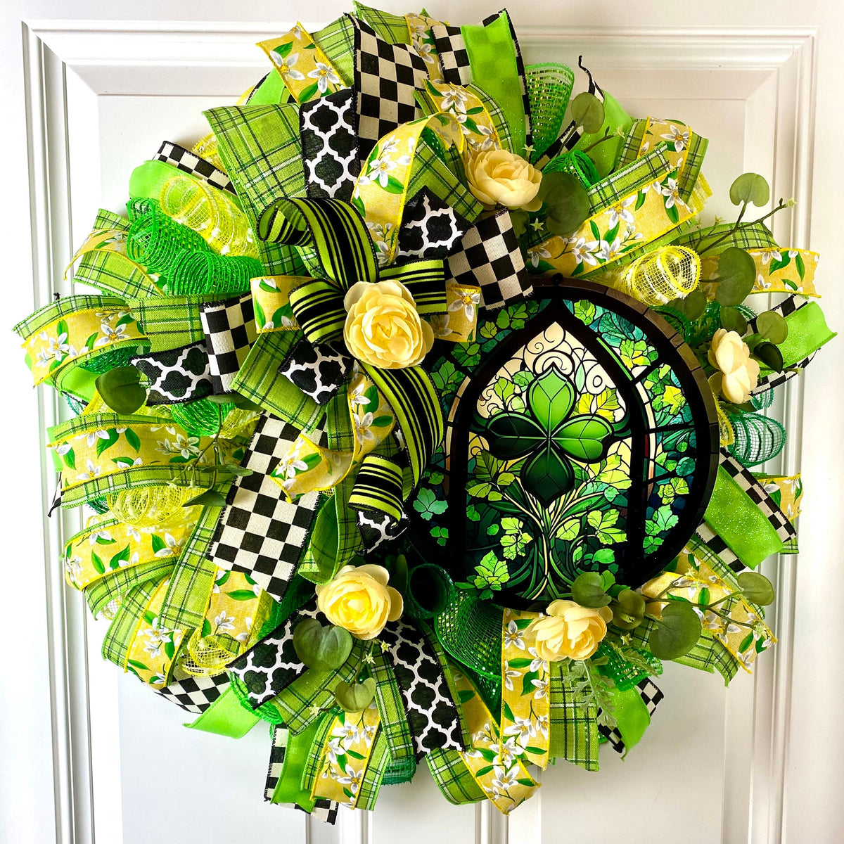 Faux Green Stained Glass St Patricks Day Wreath