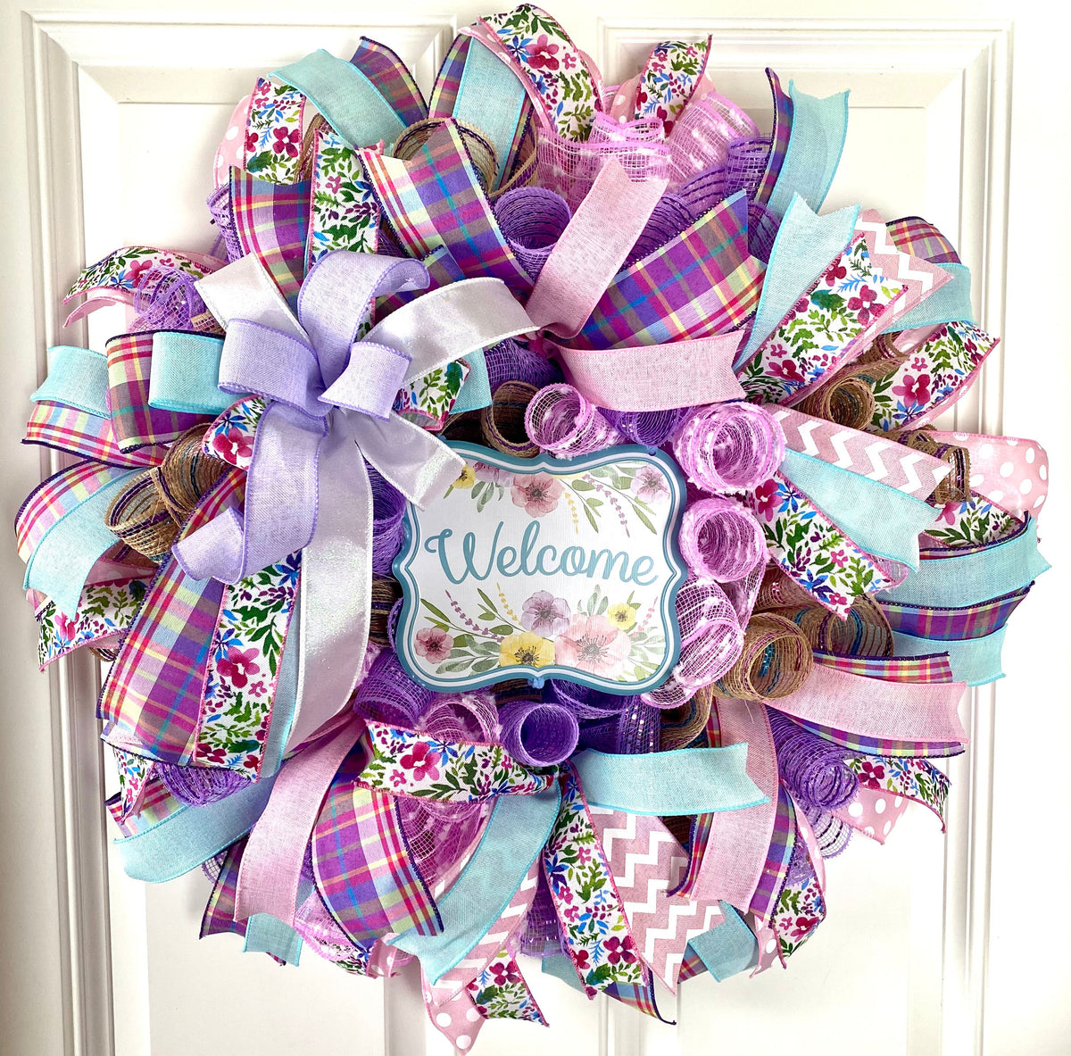 Pastel Spring Wreath: Floral Welcome Sign, Double Door Decor