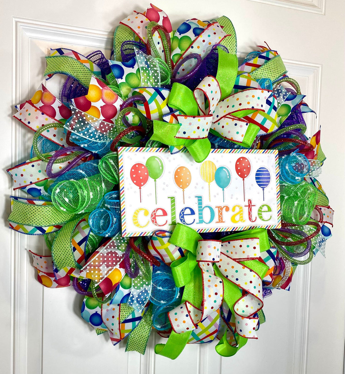 Birthday Wreath Front Door, Party Decor, Spring Wreath, Celebration