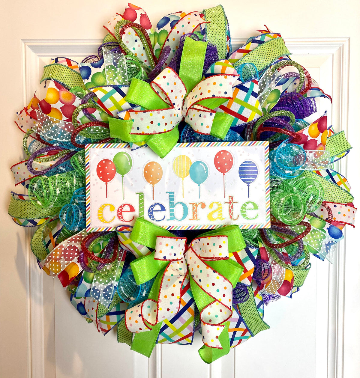 Birthday Wreath Front Door, Party Decor, Spring Wreath, Celebration