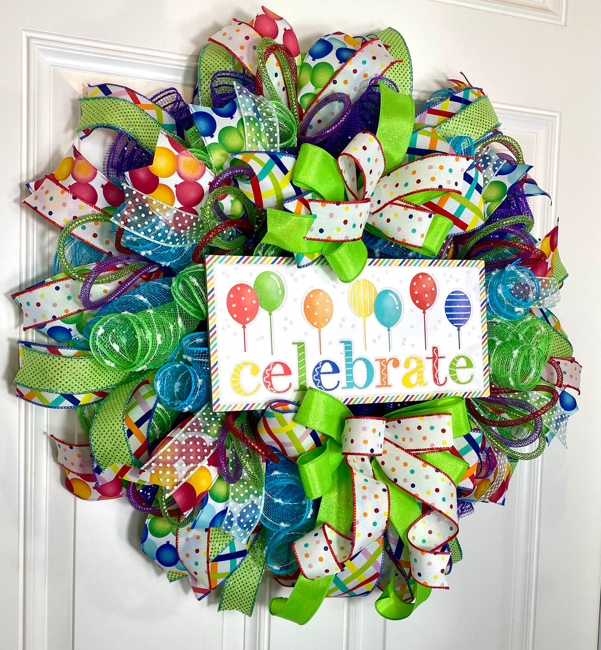 Birthday Wreath Front Door, Party Decor, Spring Wreath, Celebration