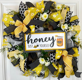 Summer wreath, Bee Everyday Wreath Front Door, Farmhouse All Season Wreath, Spring Wreath, Summer Deco Mesh