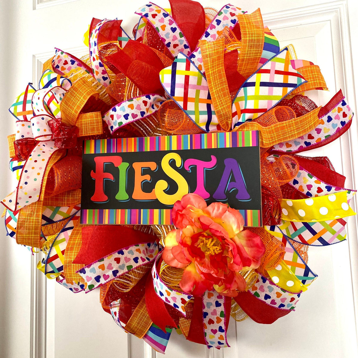 Fiesta Wreath, Cinco de Maya, Party Decor, Summer Deco Mesh