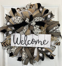 Farmhouse Welcome Wreath: Neutral Deco Mesh, Toile & Velvet Ribbons