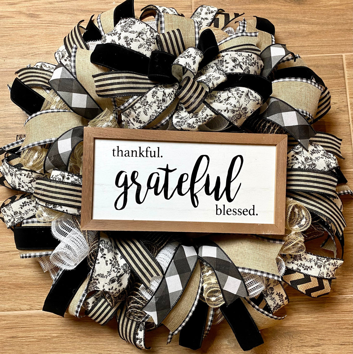 Farmhouse Welcome Wreath: Neutral Deco Mesh, Toile & Velvet Ribbons