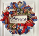 Patriotic Wreath, Rustic Country Flag Wreath, Fourth of July Wreath, Deluxe Flag Wreath, Red Cream and Blue Wreath, summer wreath