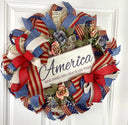 Patriotic Wreath, Rustic Country Flag Wreath, Fourth of July Wreath, Deluxe Flag Wreath, Red Cream and Blue Wreath, summer wreath