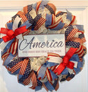 Patriotic Wreath, Rustic Country Flag Wreath, Fourth of July Wreath, Deluxe Flag Wreath, Red Cream and Blue Wreath, summer wreath