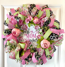 Mothers Day Gift, Wreath Front Door, Farmhouse Peony Wreath, Spring Wreath, Summer Deco Mesh