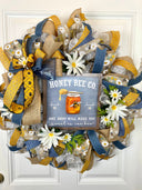 XL Everyday Honey Bee Wreath Front Door, Farmhouse All Seasons Wreath, Spring Wreath, Summer Deco Mesh