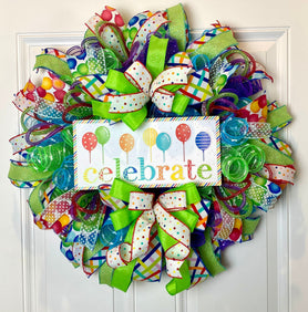Birthday Wreath Front Door, Party Decor, Spring Wreath, Celebration