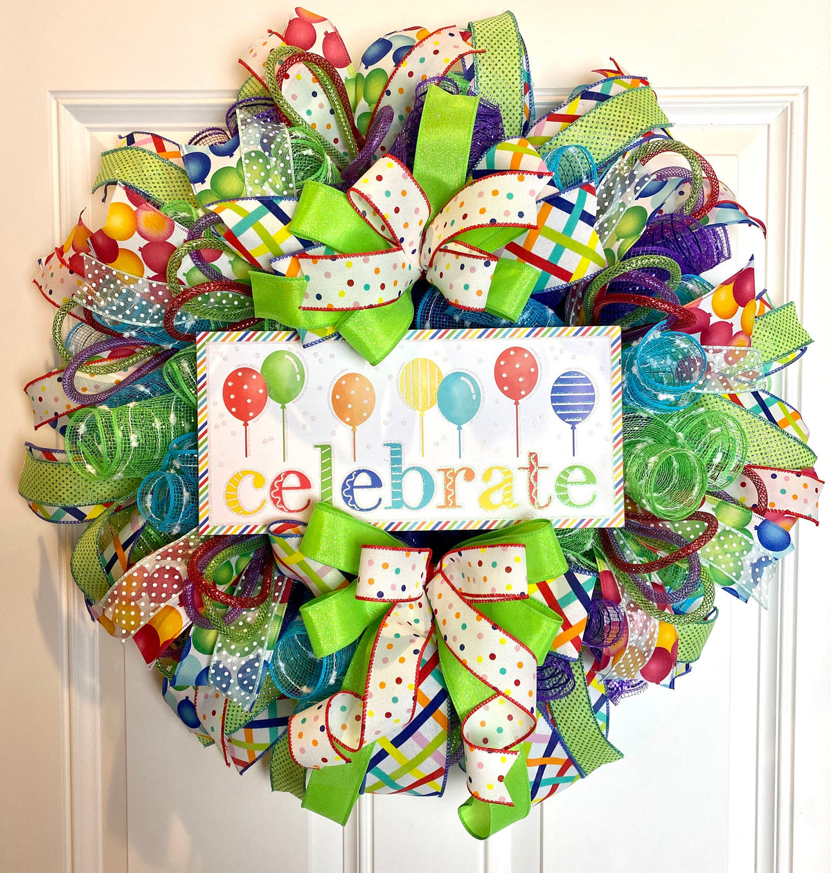 Birthday Wreath Front Door, Party Decor, Spring Wreath, Celebration