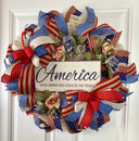 Patriotic Wreath, Rustic Country Flag Wreath, Fourth of July Wreath, Deluxe Flag Wreath, Red Cream and Blue Wreath, summer wreath