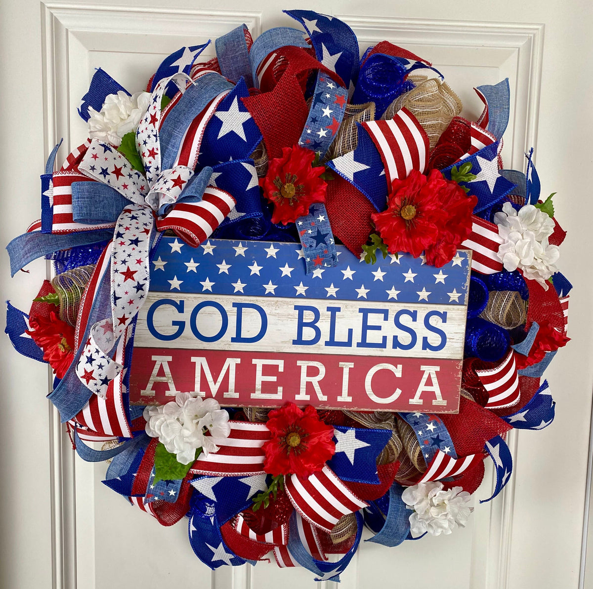 XL Patriotic Wreath: American Flag, Stars & Stripes, Summer Decor