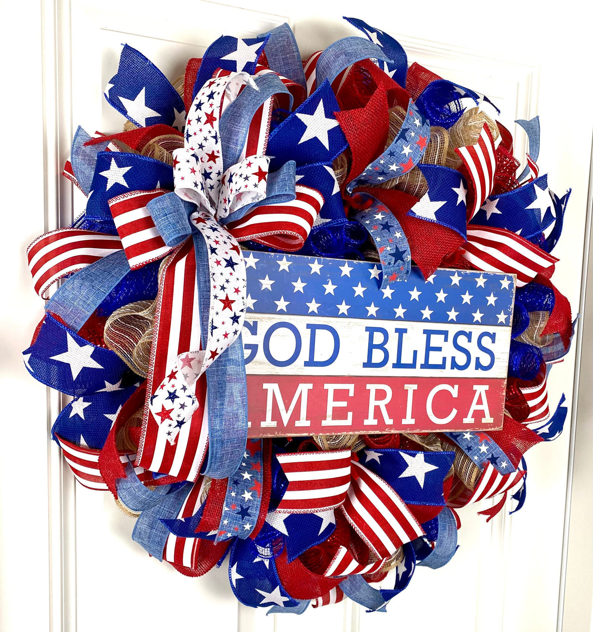 XL Patriotic Wreath: American Flag, Stars & Stripes, Summer Decor