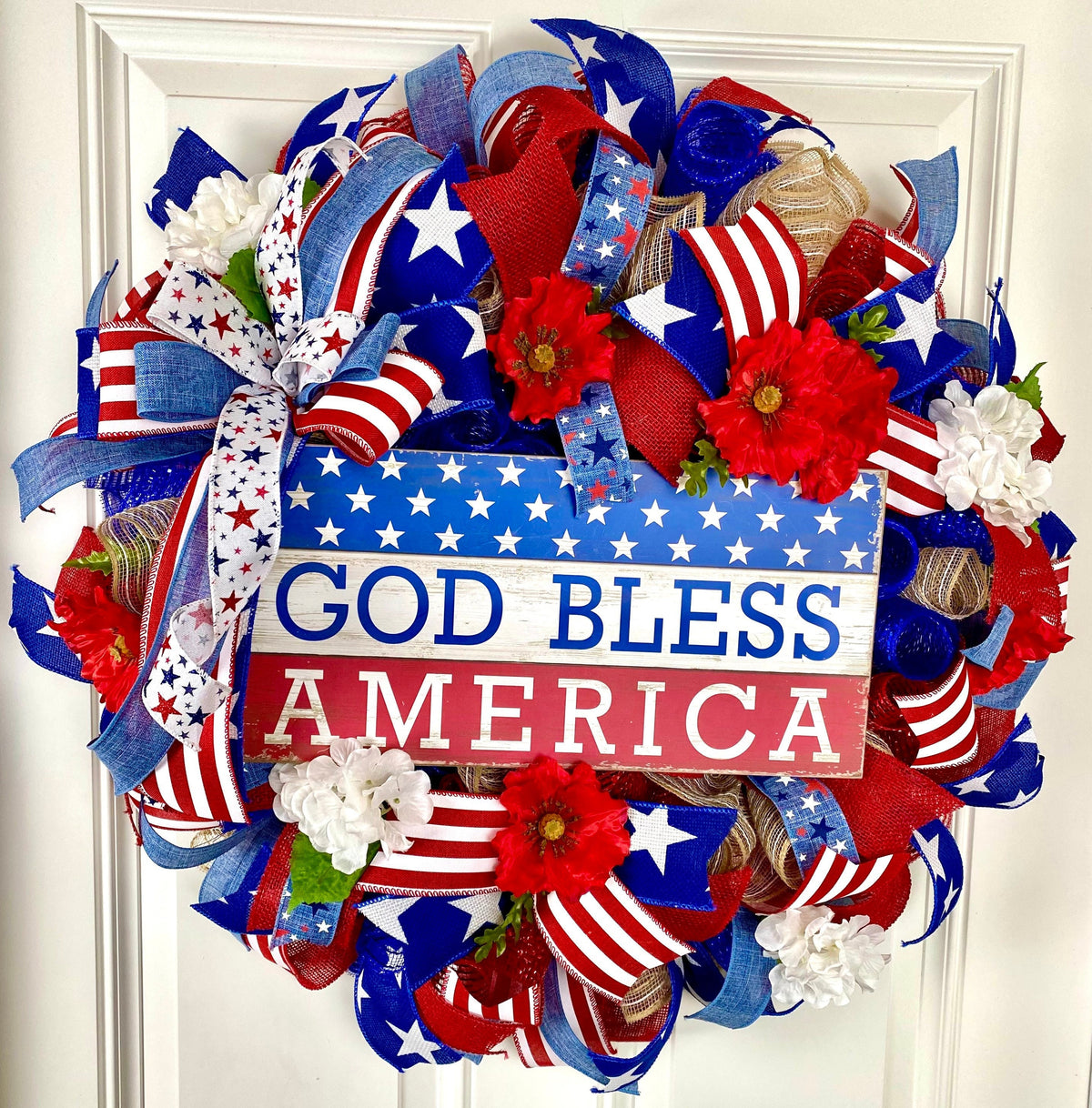 XL Patriotic Wreath: American Flag, Stars & Stripes, Summer Decor