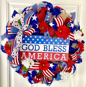 XL Patriotic Wreath: American Flag, Stars & Stripes, Summer Decor