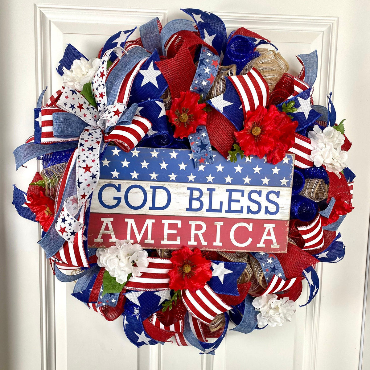 XL Patriotic Wreath: American Flag, Stars & Stripes, Summer Decor
