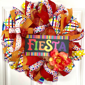 Fiesta Wreath, Cinco de Maya, Party Decor, Summer Deco Mesh