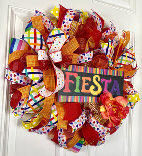 Fiesta Wreath, Cinco de Maya, Party Decor, Summer Deco Mesh