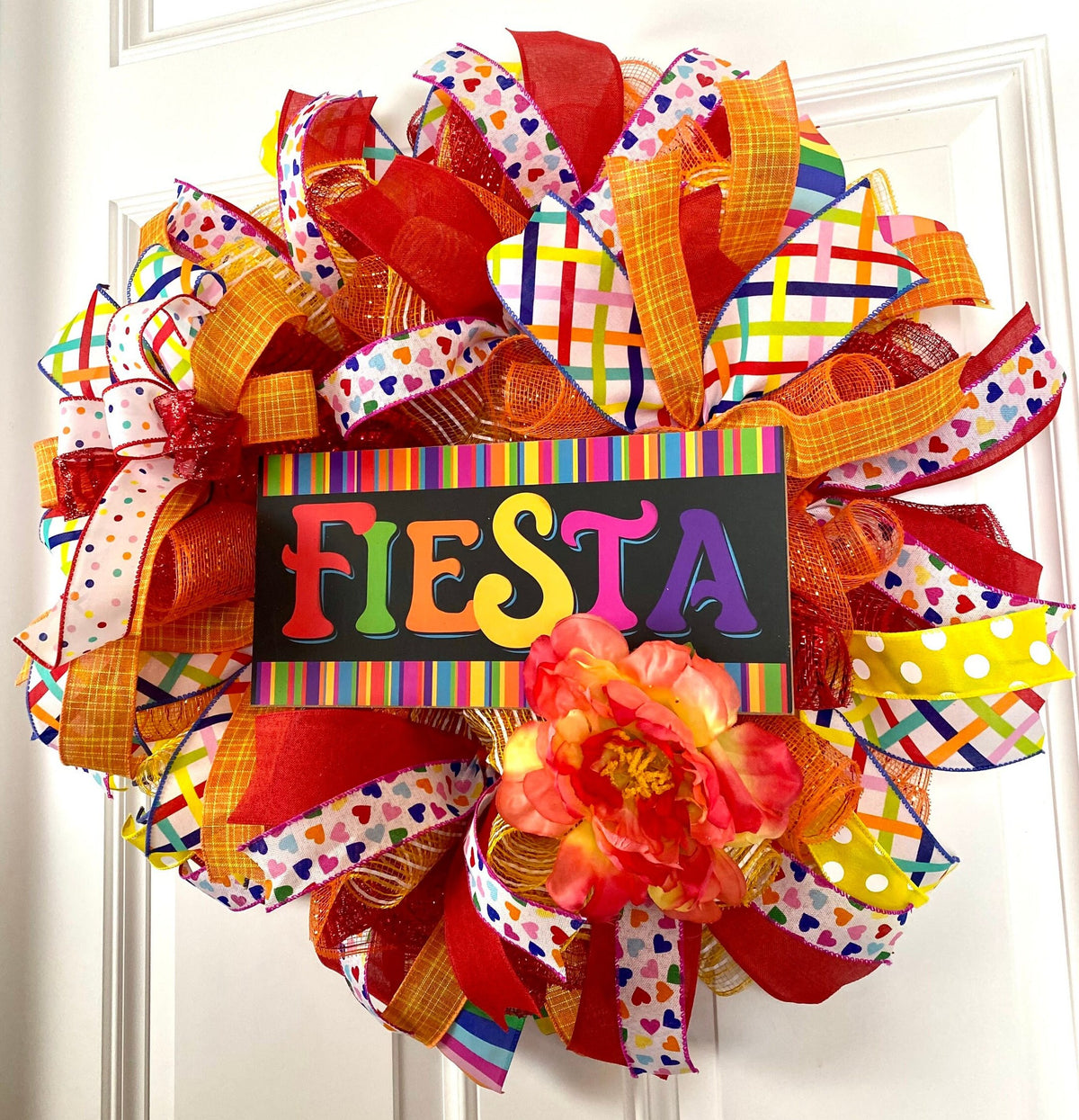 Fiesta Wreath, Cinco de Maya, Party Decor, Summer Deco Mesh