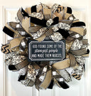 Farmhouse Welcome Wreath: Neutral Deco Mesh, Custom Sign