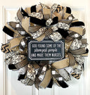 Farmhouse Welcome Wreath: Neutral Deco Mesh, Custom Sign
